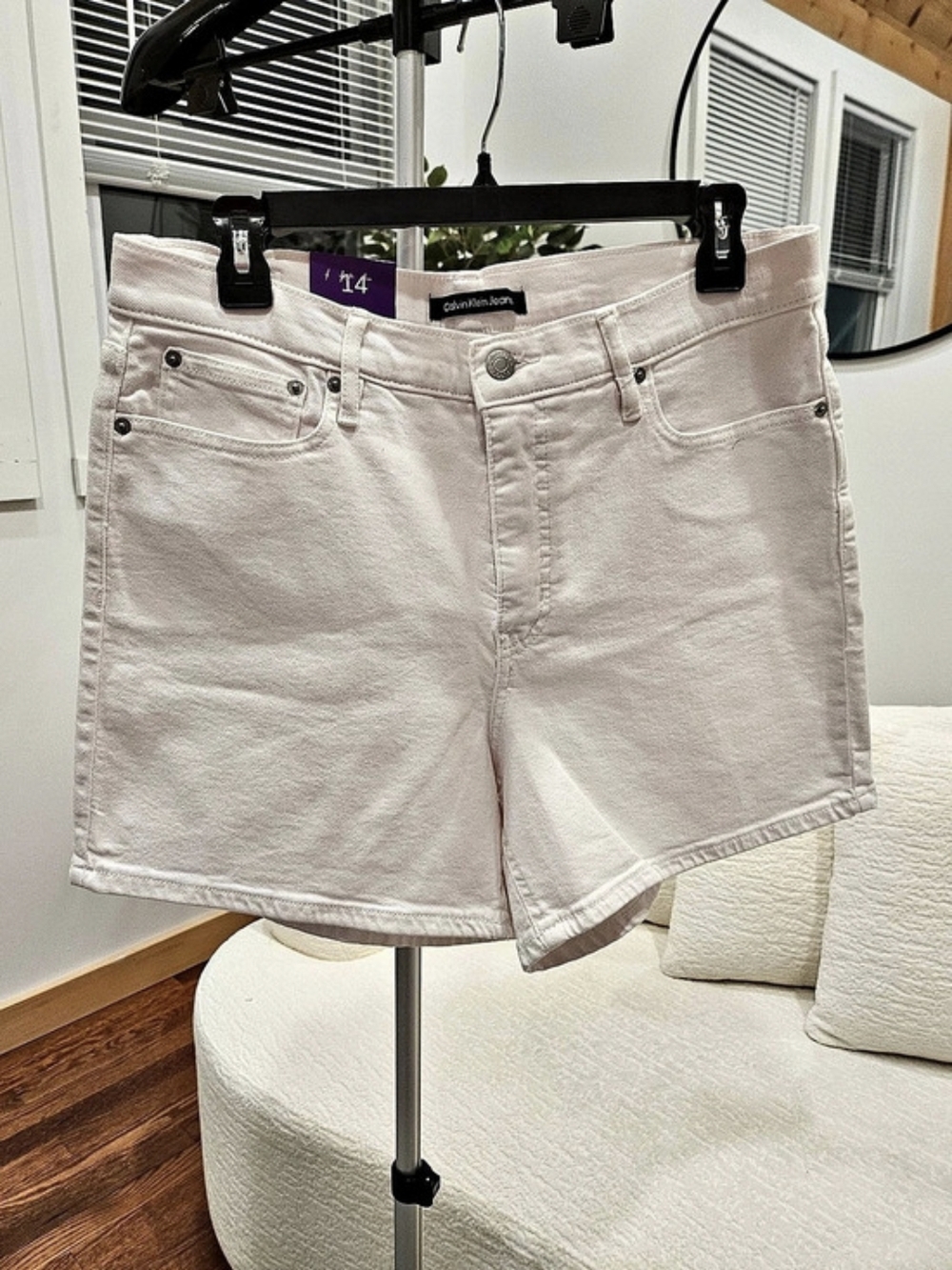 Calvin Klein Jeans Ladies' Denim Short Jean Shorts in Pink Size 14 NWT